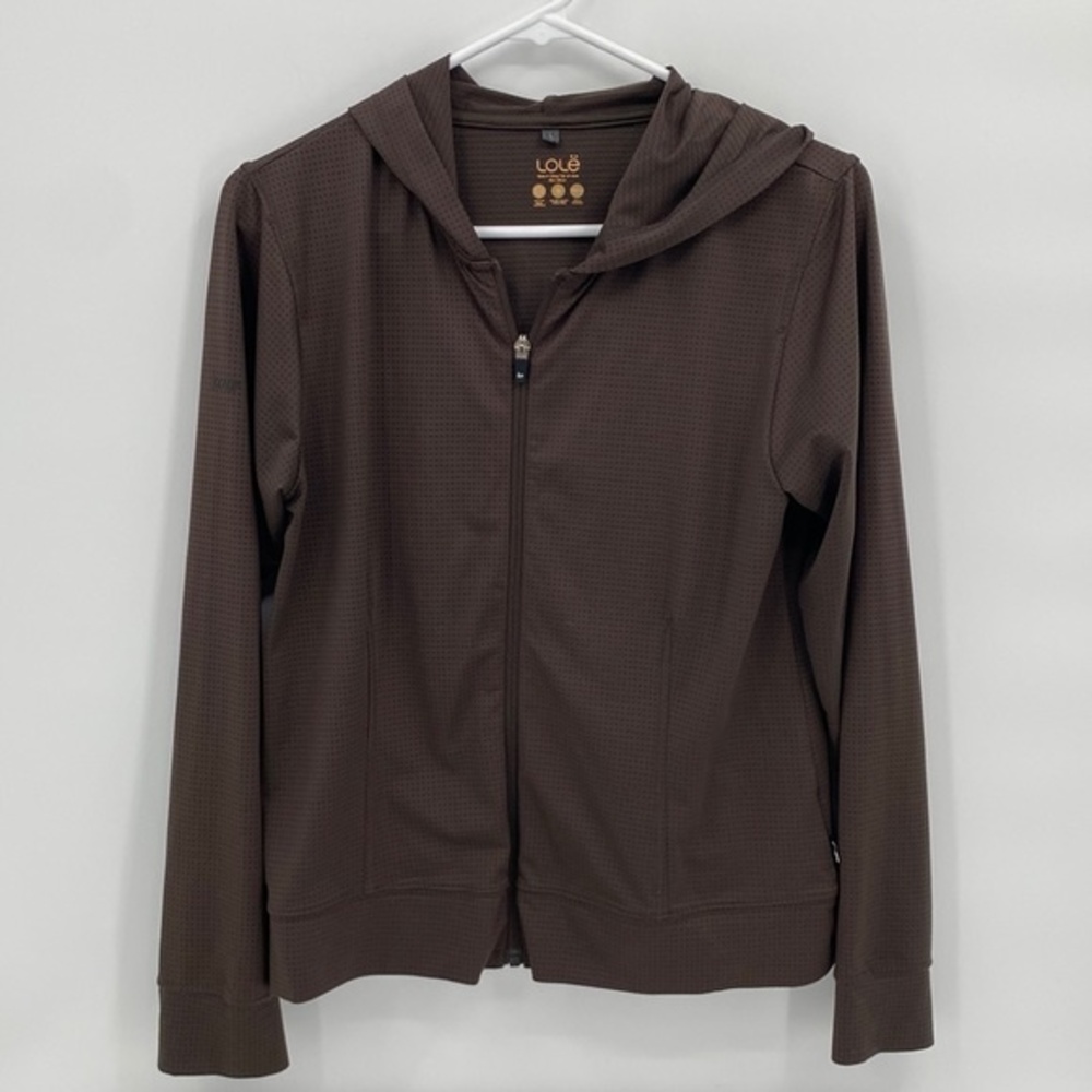 Lole Womens Stretch Hooded Long Sleeve Quick Dry Full Zip Jacket Brown Size L